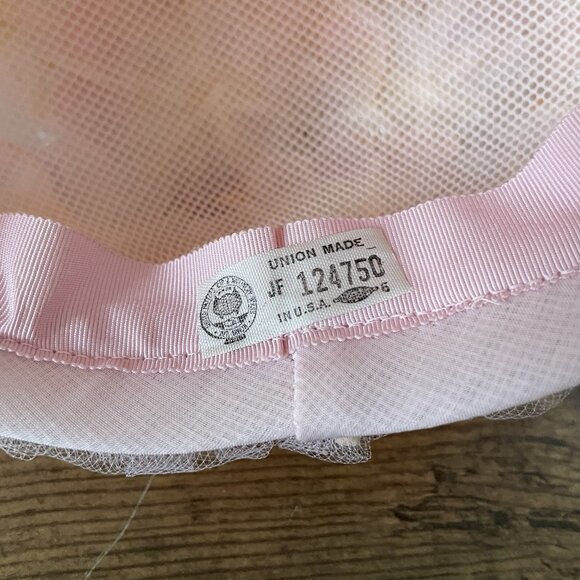 Vintage 1960s Womens Pink Floral Millinery Dress Hat Easter Bonnet Derby Party - Picture 8 of 10